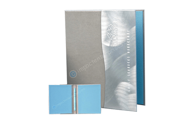 New! Guest Directory with Aluminum ‘S’ curve die cut cover - Custom Menu Covers, Binders, & Presentation Folders